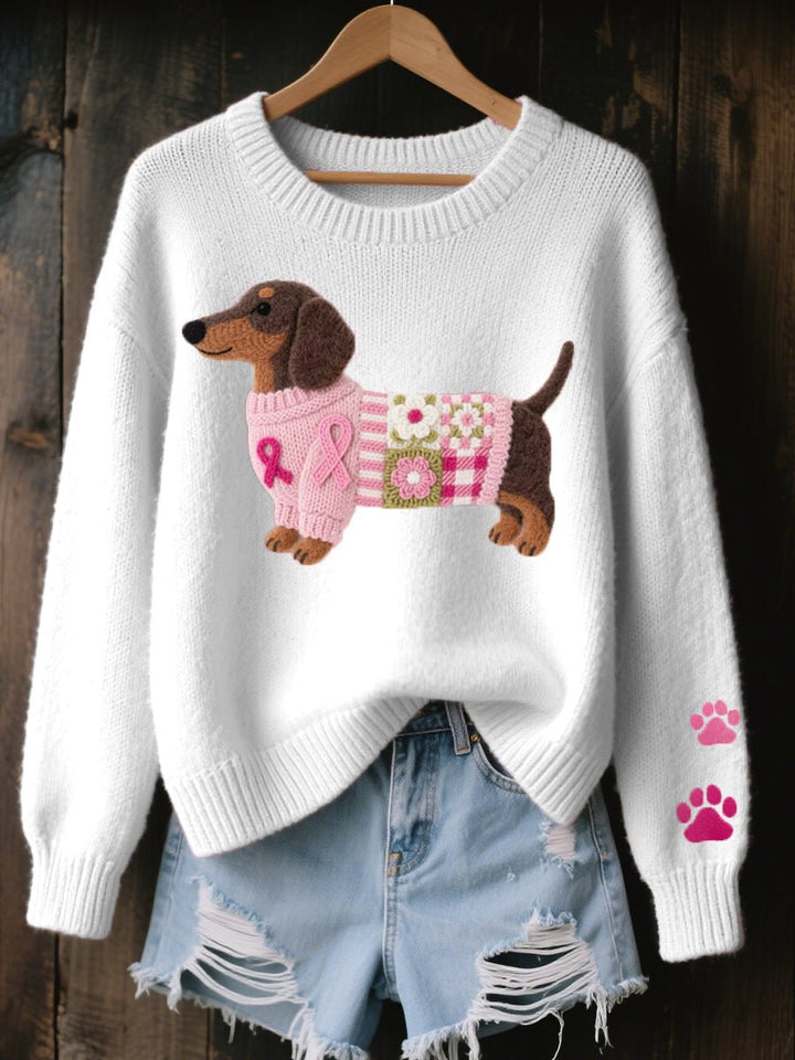 Charlotte | Bezaubernder Dackel Patchwork Strickpullover für Damen