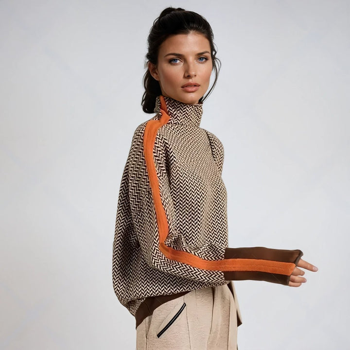 Amelie | Fischgrat-Turtleneck Sweater – Oversized Look für Damen