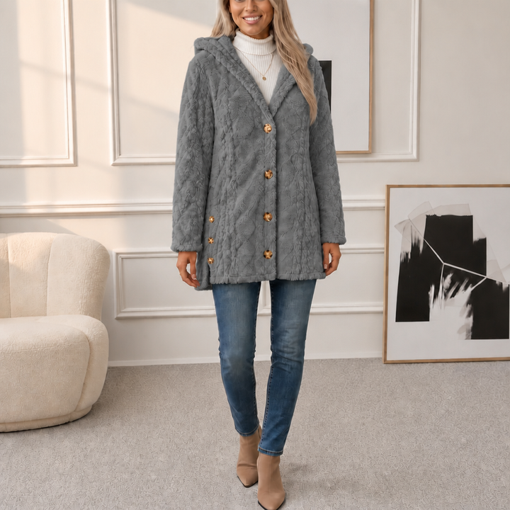 Wearbella | Hooded Plush Coat – Diamond Jacquard Design