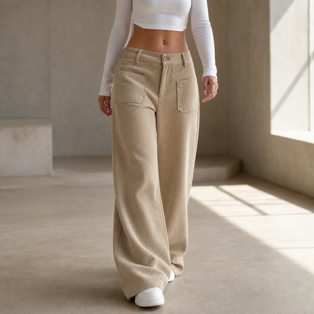 Cordelle | High-Waisted Wide-Leg Trousers – Bequeme Stretch-Cordhose für Frauen
