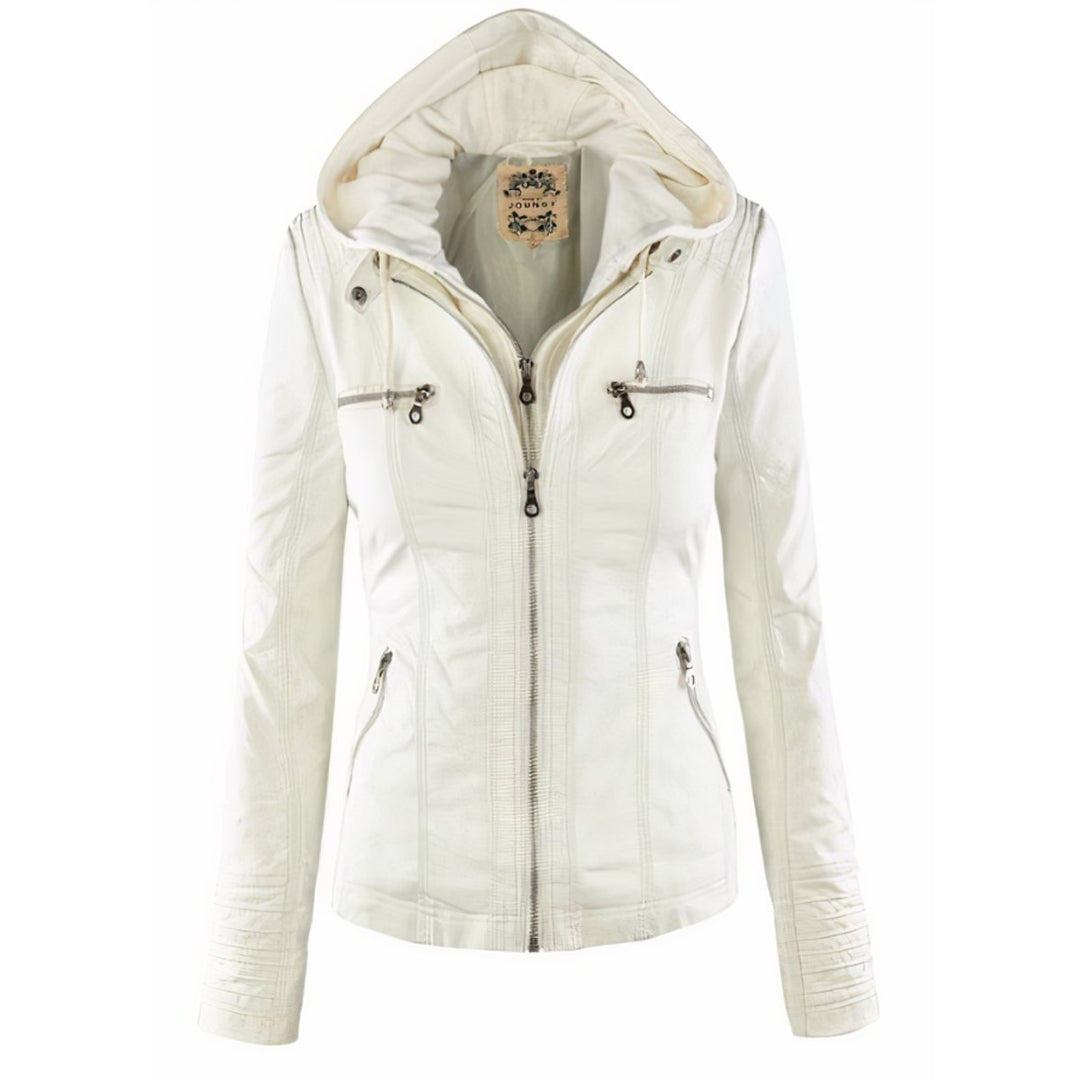 Willow | Faux Leather Jacket – Removable Hood for Women