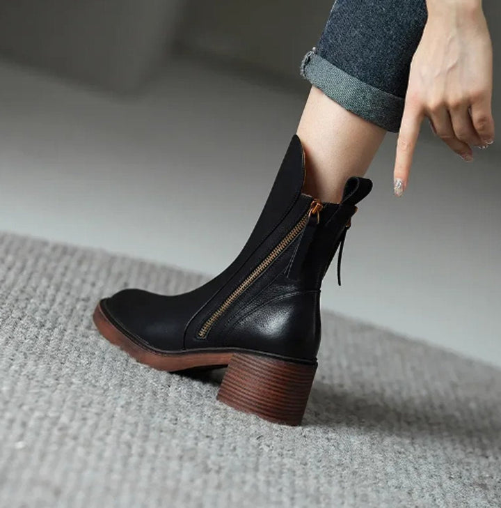 Charlotte | Elegante Leder-Stiefeletten mit Blockabsatz