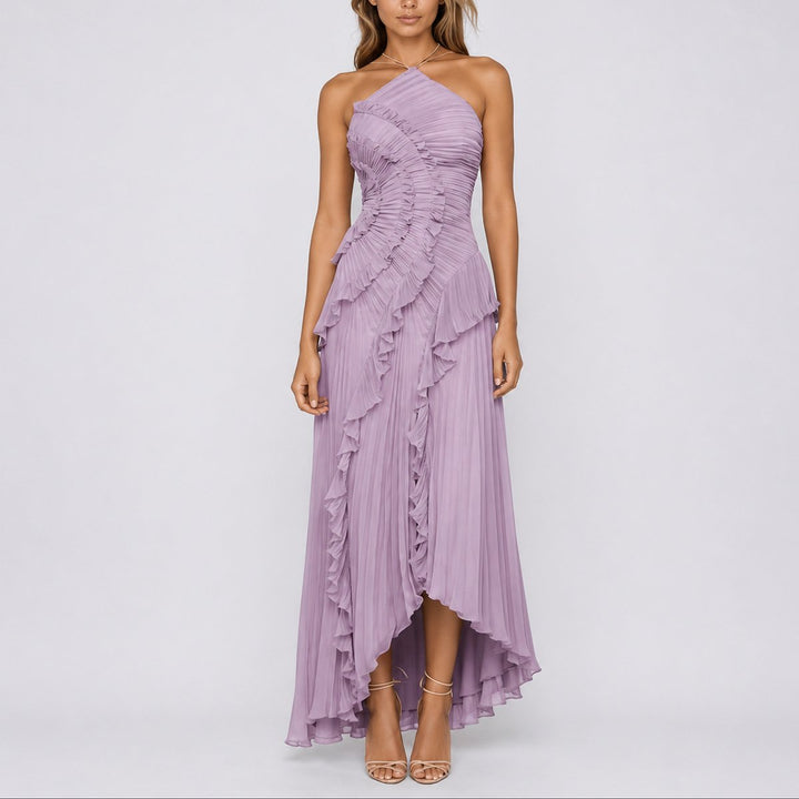 Camilla | Fließendes Herbst-Hochzeitskleid Mit Neckholder Und Rüschendetails