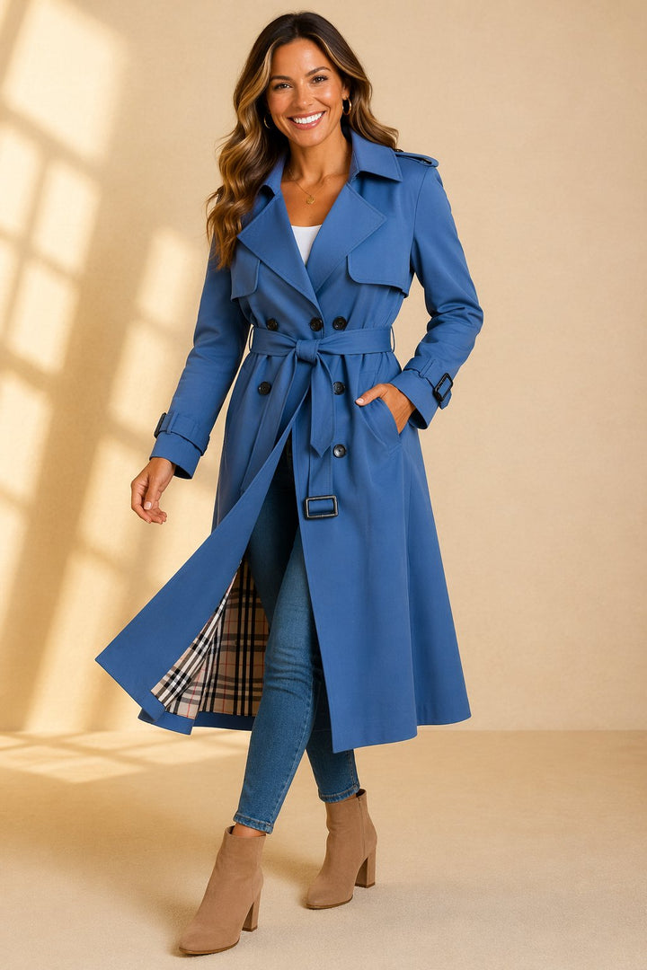 Morgan | Langer Zweireihiger Trenchcoat Mit Taillengürtel