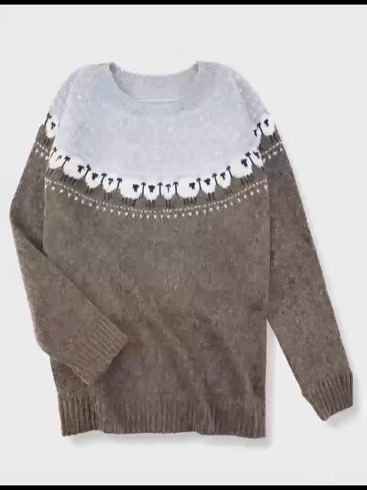 Katie | Charmanter Damen Grobstrickpullover Mit Schaf-Jacquardmuster