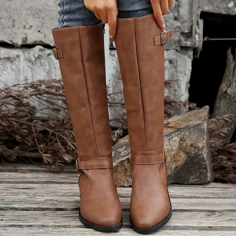 Alicia | Elegante kniehohe Stiefel in Lederoptik mit Doppelschnallen