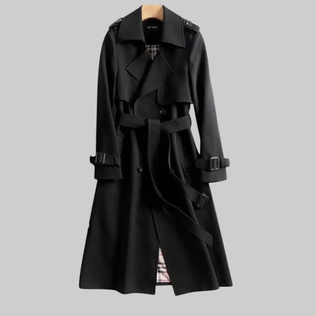 Lily | Langer Zweireihiger Trenchcoat Mit Taillengürtel