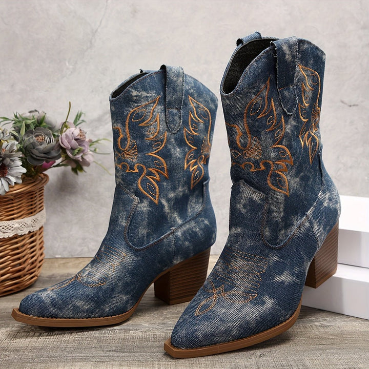 Emilia | Elegante Cowboy-Stiefel mit Blumenstickerei