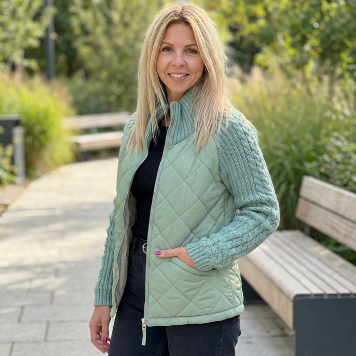 Quilora | Damen Strick Patchwork Pufferjacke