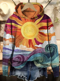 Emma | Farbenfroher Vintage-Kapuzenpullover Mit Sunrise-Motiv