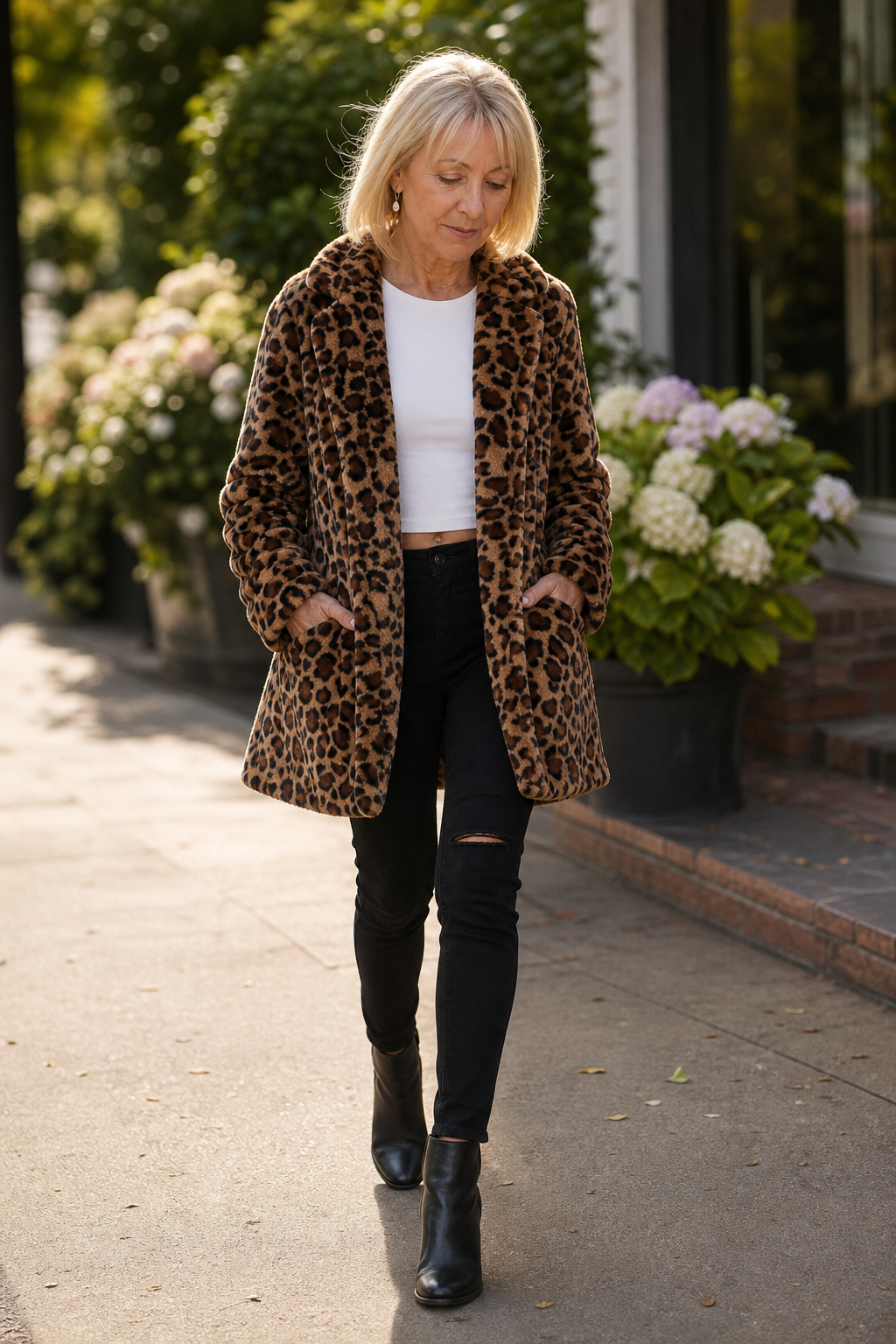 Leora | Leopard Print Faux Fur Coat – Elegantes Open-Front-Design für Frauen