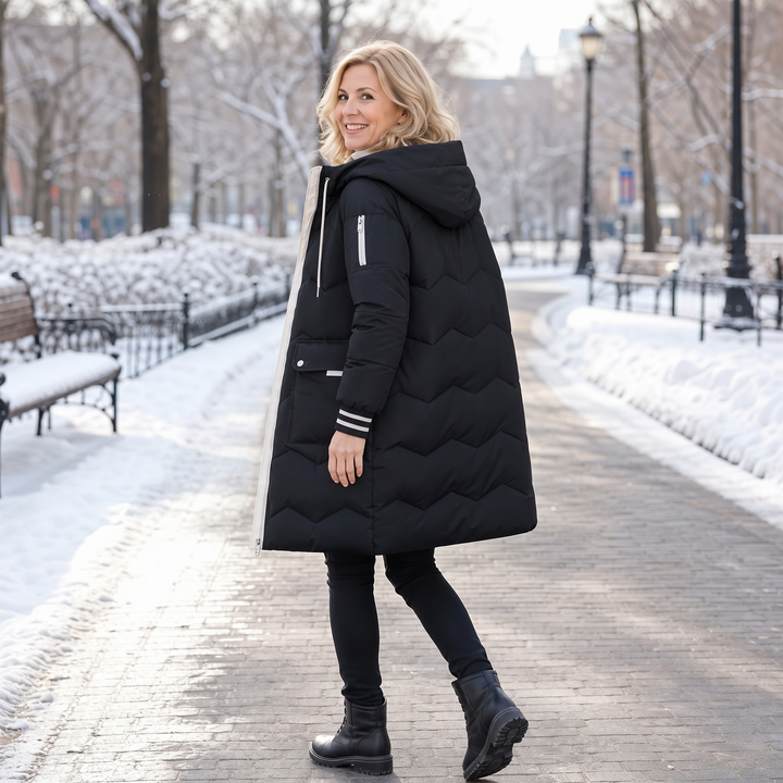 Cozyelle | Mid-Length Puffer Coat mit Kapuze – Warm und Praktisch