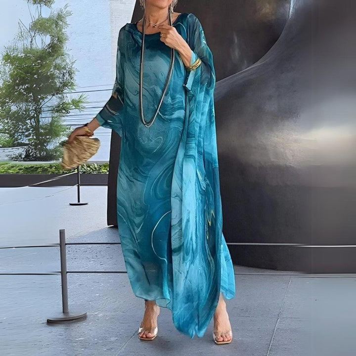 Lena | Elegantes Langarm-Maxikleid mit fließender Silhouette
