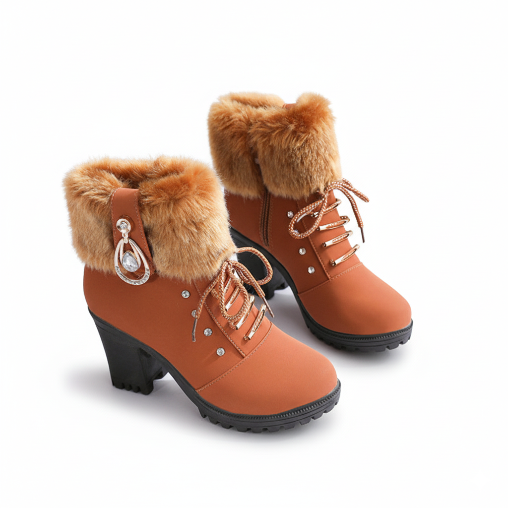 Velurea | Winter Boots – Elegante Fleece mit Blockabsatz für Damen
