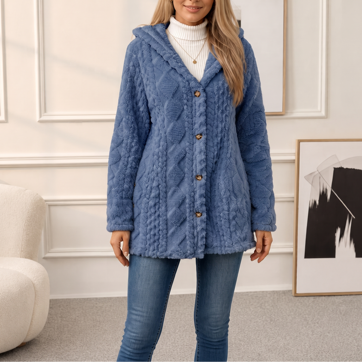Wearbella | Hooded Plush Coat – Diamond Jacquard Design
