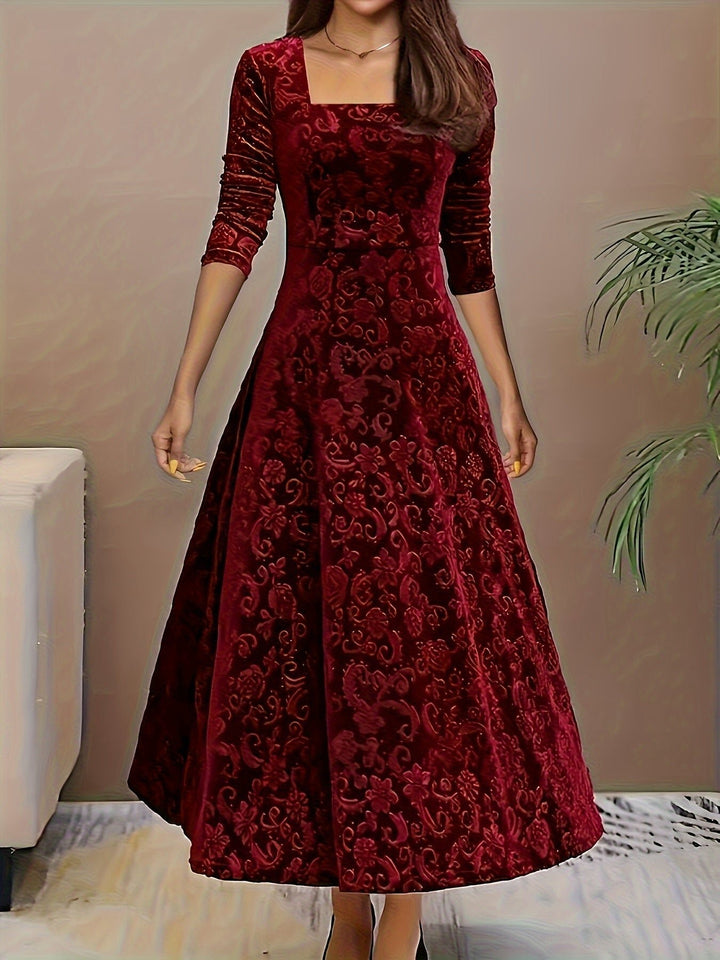 Karin | Florales Samt-Kleid – Elegante Abendgarderobe für Damen