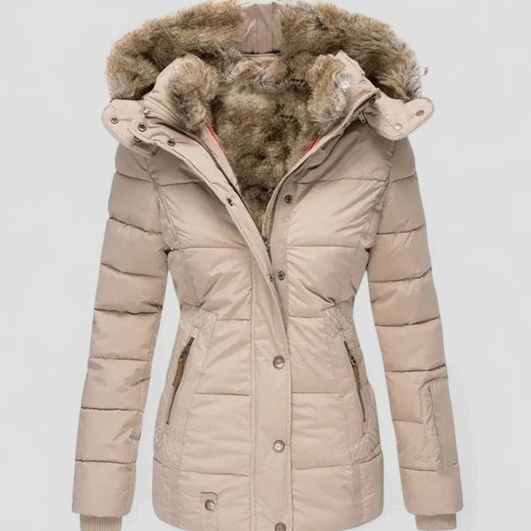 Marlene | Gefütterte Winterjacke mit Kunstfell-Kapuze für Damen
