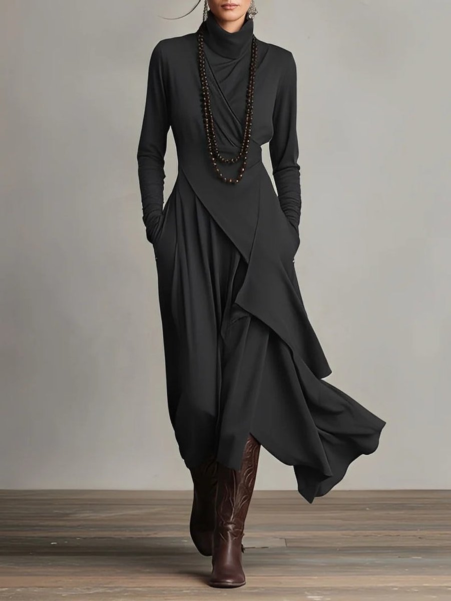 Luisa | Langarm-Maxikleid mit Rollkragen und asymmetrischem Saum