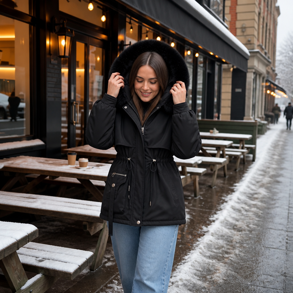 Duvella | Doppel-lagiger Puffercoat mit Faux Fur Kapuze