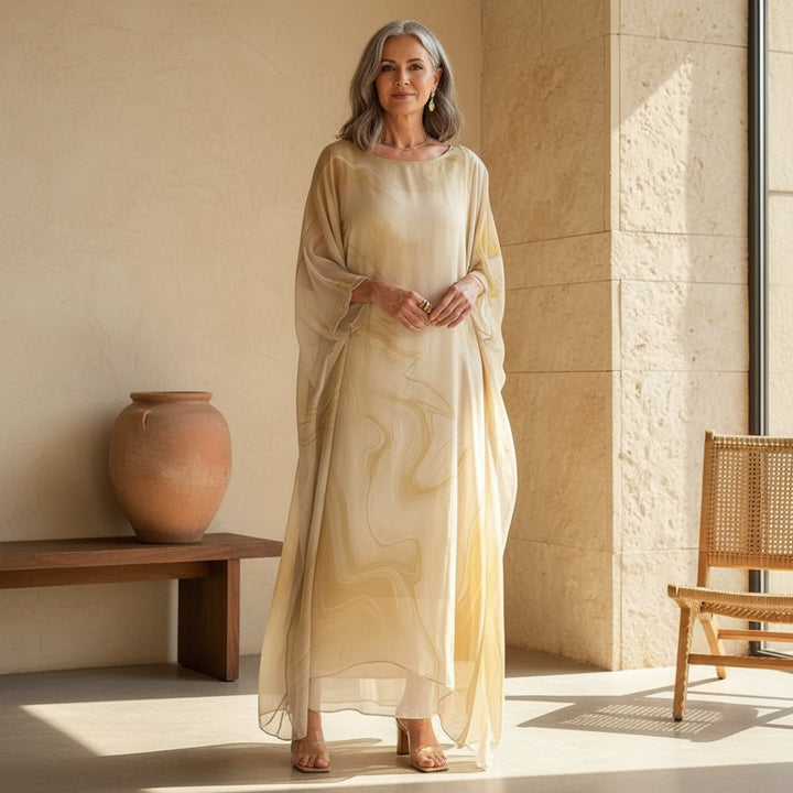 Lena | Elegantes Langarm-Maxikleid mit fließender Silhouette