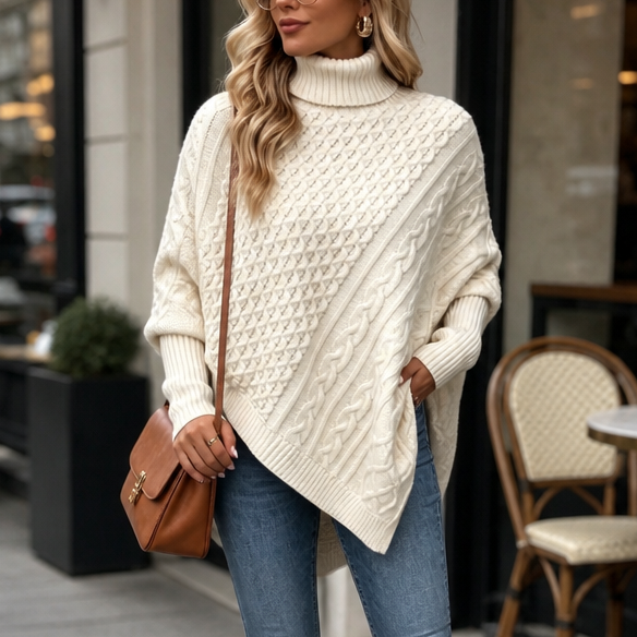 Cabelune | Poncho-Sweater – Bequeme Cable-Knit-Optik für Frauen