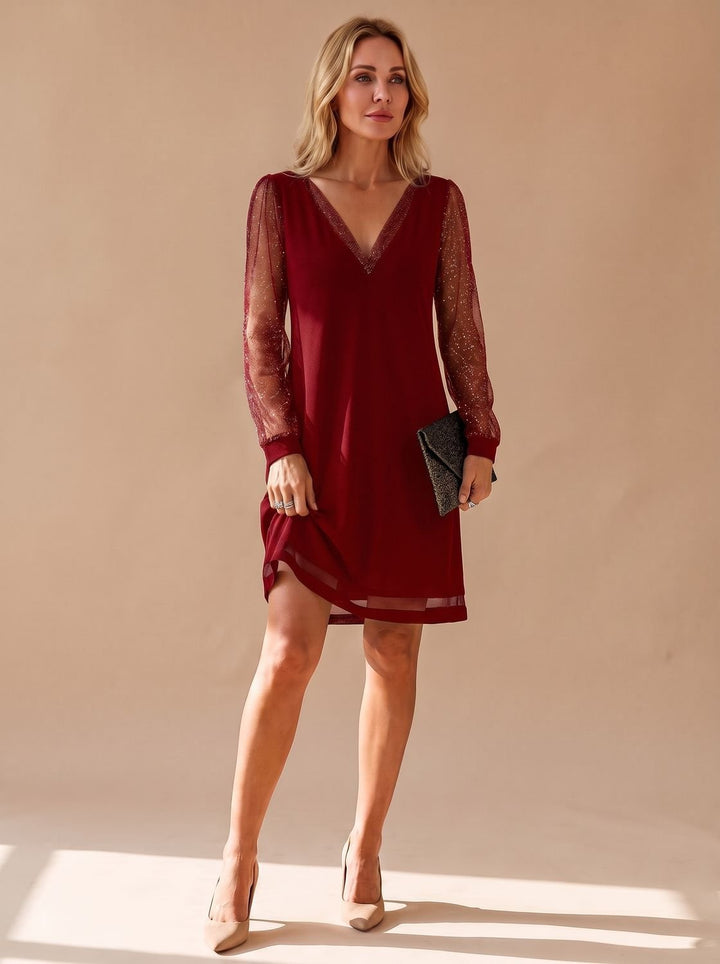 Scarlett | Glitzer Mini Abendkleid mit V-Ausschnitt
