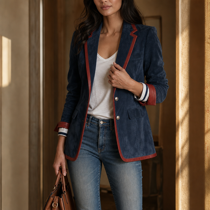 Velvara | Contrast Trim Velvet Blazer – Eleganter Schnitt für Frauen