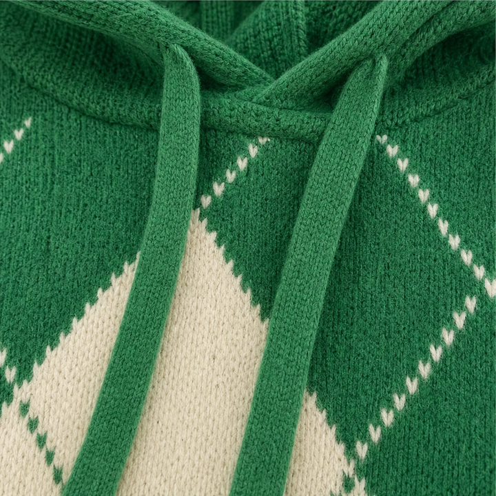 Wrapbella | Hooded Argyle Poncho Sweater – Bequemer Stil für jeden Tag