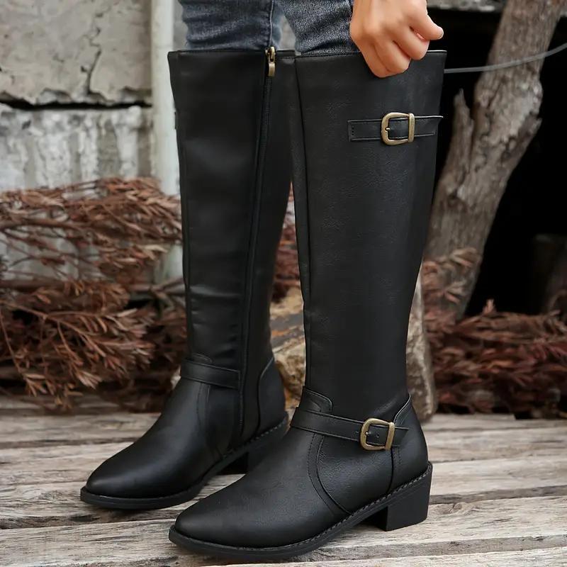 Alicia | Elegante kniehohe Stiefel in Lederoptik mit Doppelschnallen