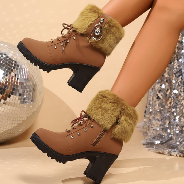 Velurea | Winter Boots – Elegante Fleece mit Blockabsatz für Damen