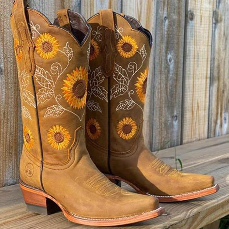 Nina | Sonnenblumen-Cowboy-Stiefel im Western-Stil