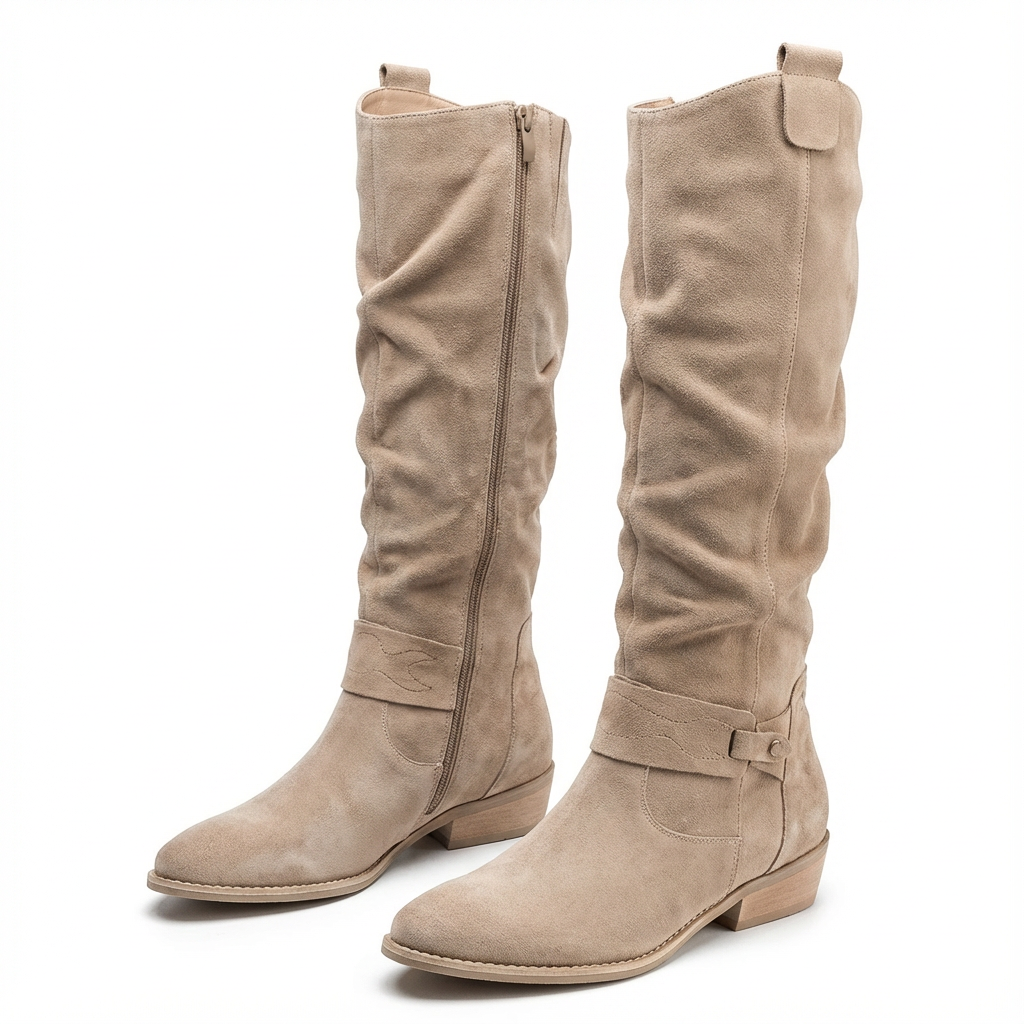 Zara | Elegante kniehohe Slouch-Stiefel mit niedrigem Blockabsatz
