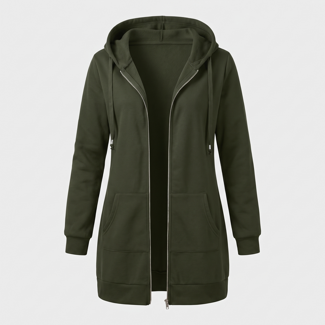 Clara | Comfortable long hooded coat with a zipper
