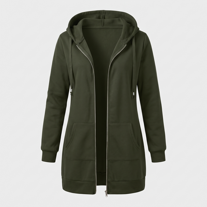 Clara | Comfortable long hooded coat with a zipper