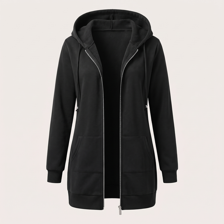 Clara | Comfortable long hooded coat with a zipper