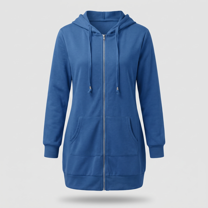 Clara | Comfortable long hooded coat with a zipper