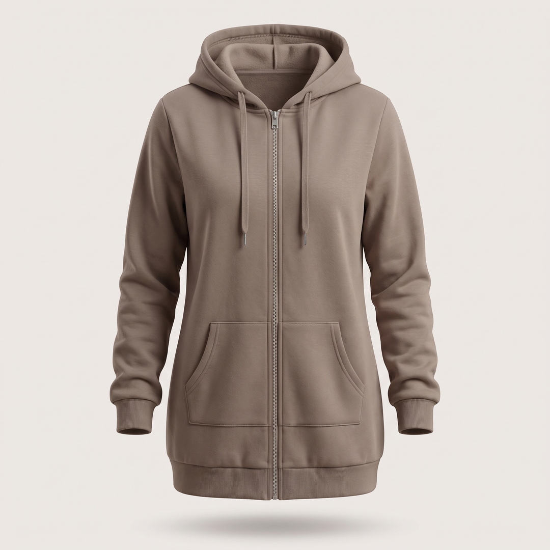Clara | Comfortable long hooded coat with a zipper