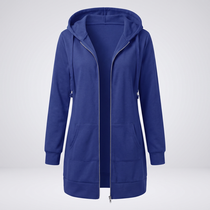 Clara | Comfortable long hooded coat with a zipper