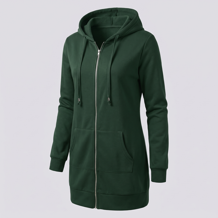 Clara | Comfortable long hooded coat with a zipper