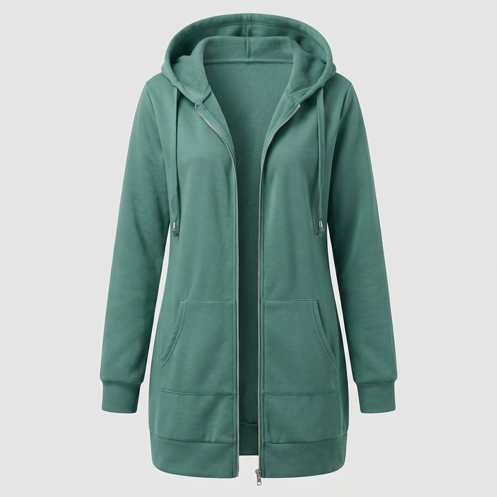 Clara | Comfortable long hooded coat with a zipper