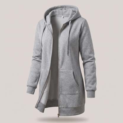 Clara | Comfortable long hooded coat with a zipper