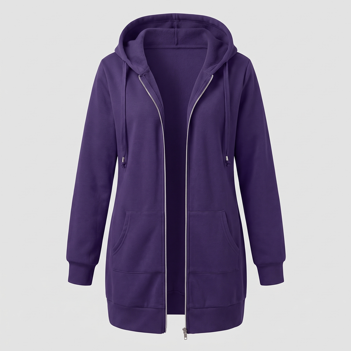 Clara | Comfortable long hooded coat with a zipper