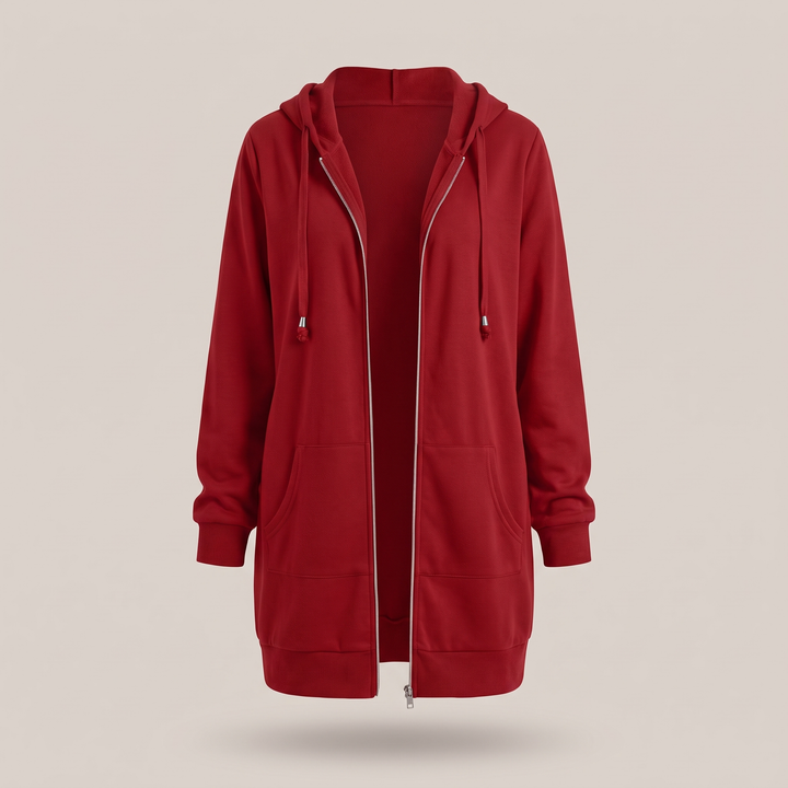 Clara | Comfortable long hooded coat with a zipper