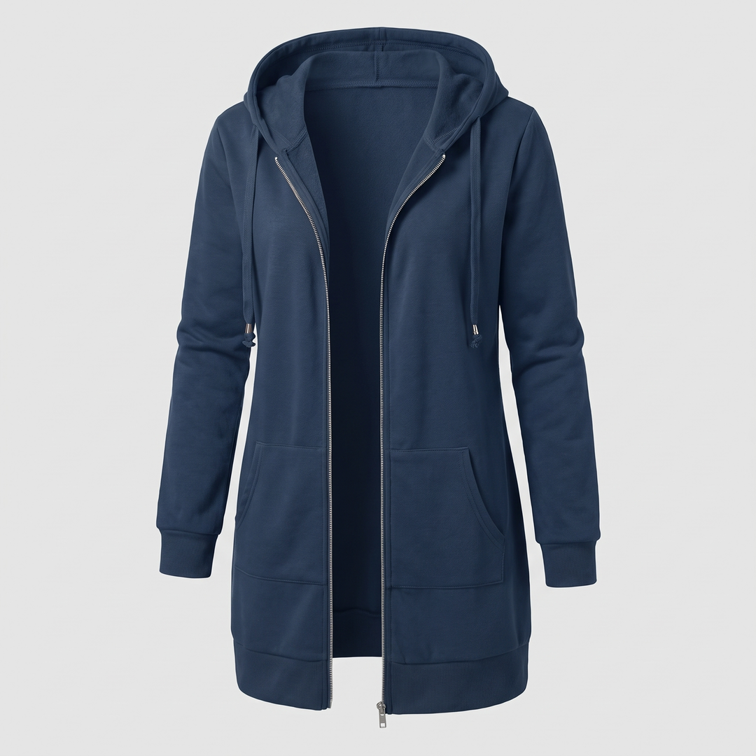 Clara | Comfortable long hooded coat with a zipper