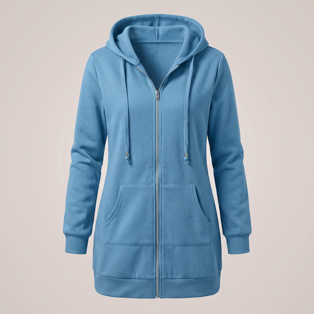 Clara | Comfortable long hooded coat with a zipper