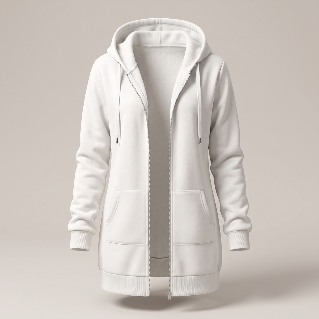 Clara | Comfortable long hooded coat with a zipper