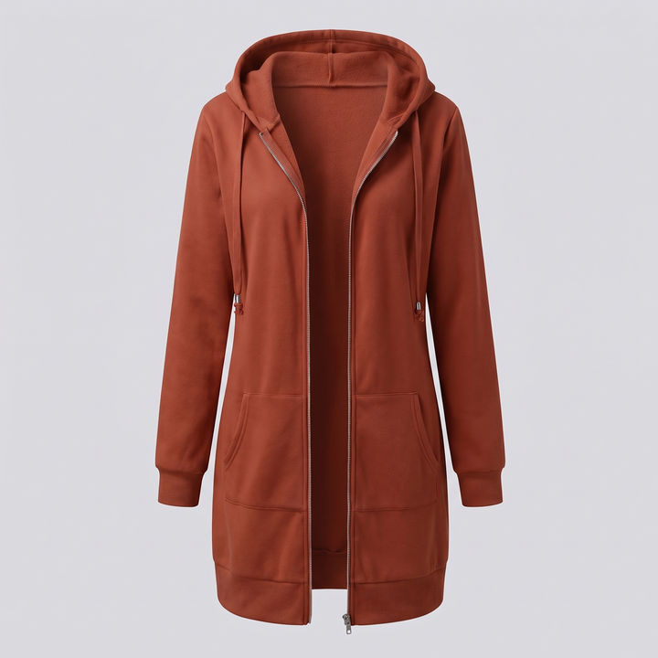 Clara | Comfortable long hooded coat with a zipper
