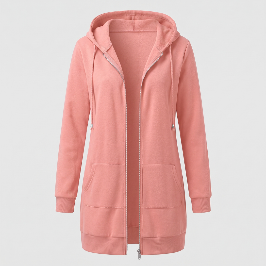 Clara | Comfortable long hooded coat with a zipper