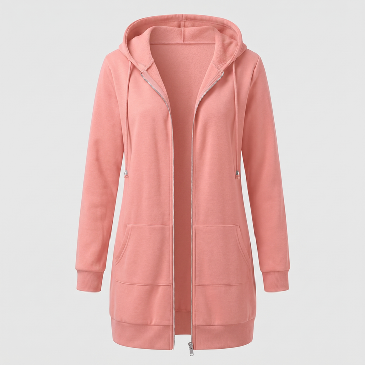 Clara | Comfortable long hooded coat with a zipper