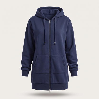 Clara | Comfortable long hooded coat with a zipper